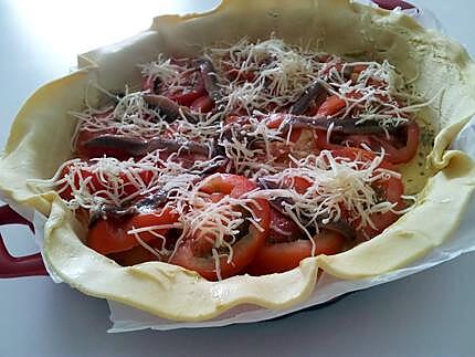 recette Tarte à la moutarde tomates et anchois