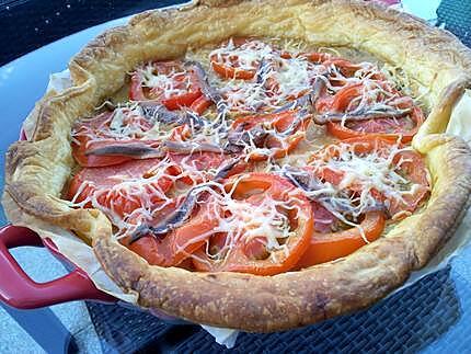 recette Tarte à la moutarde tomates et anchois