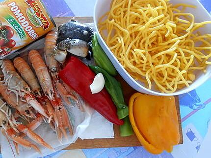 recette PATES   LANGOUSTINES ET  POIVRONS