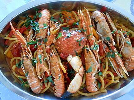 recette PATES   LANGOUSTINES ET  POIVRONS