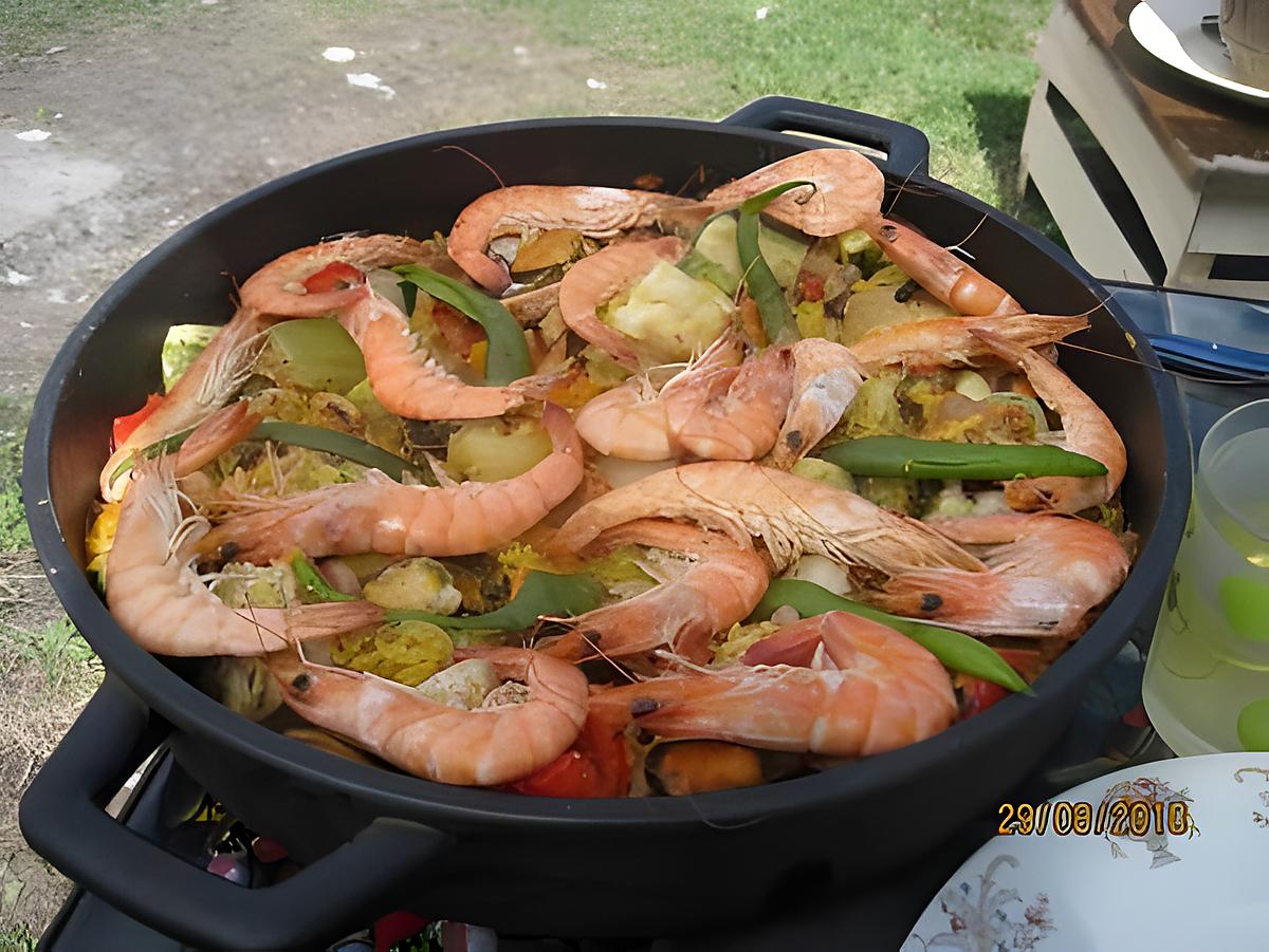 recette Paella aux fruits de mer et poissons.au jardin.