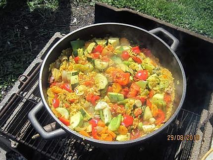 recette Paella aux fruits de mer et poissons.au jardin.