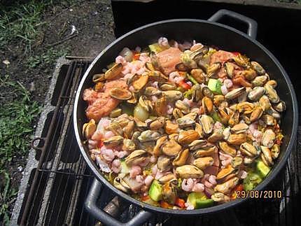 recette Paella aux fruits de mer et poissons.au jardin.