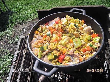 recette Paella aux fruits de mer et poissons.au jardin.