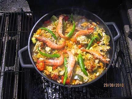 recette Paella aux fruits de mer et poissons.au jardin.