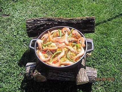 recette Paella aux fruits de mer et poissons.au jardin.