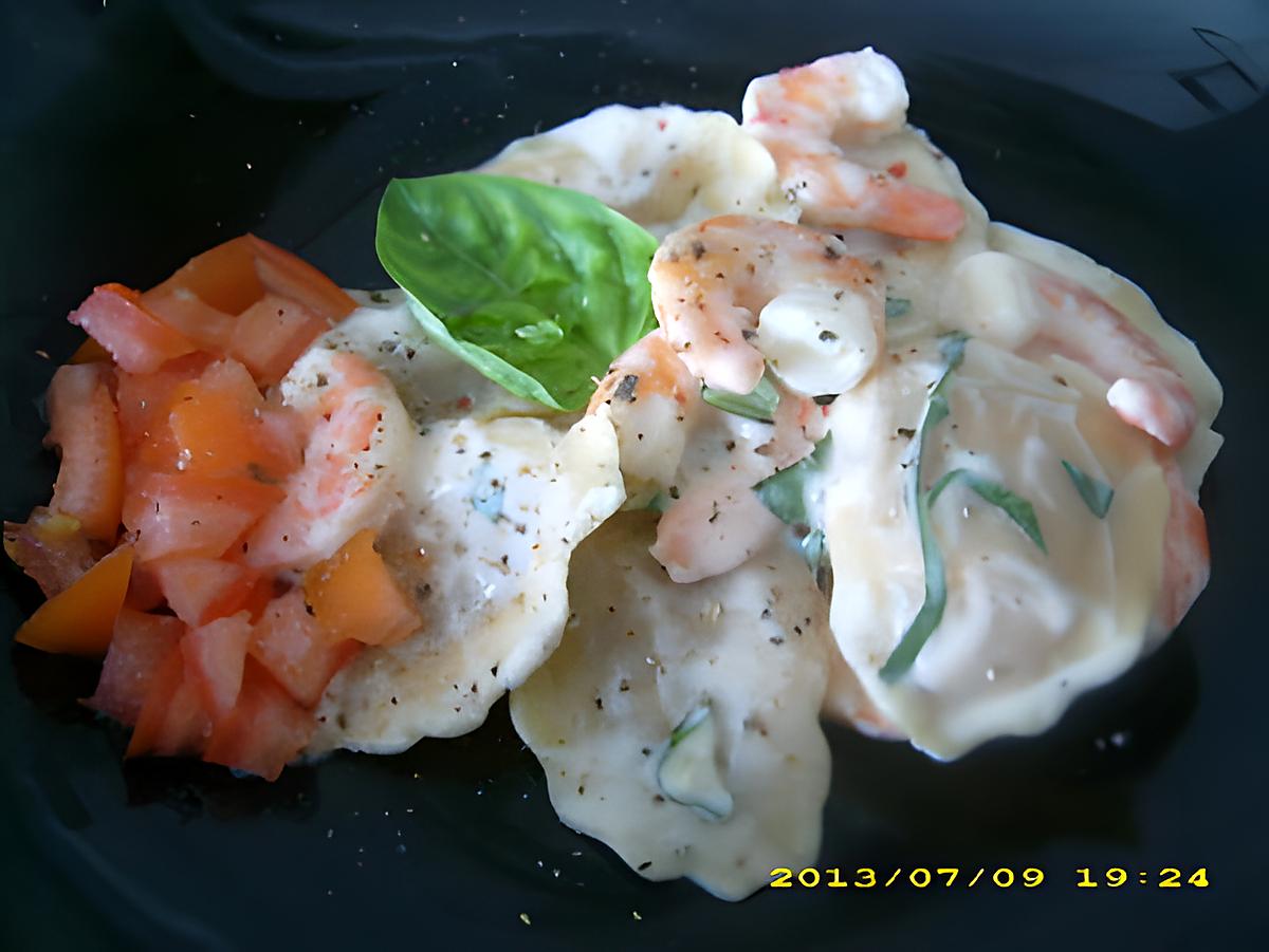 recette raviolis aux gambas et basilic, sauce à la crème