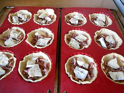 recette Tartelettes  apéro, lardons, camembert.