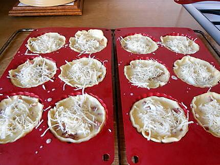 recette Tartelettes  apéro, lardons, camembert.