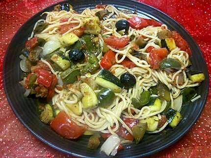 recette Spaghettis aux légumes du soleil.