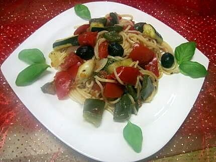 recette Spaghettis aux légumes du soleil.