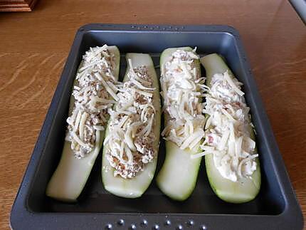 recette Courgettes farcies.(2 versions). Boursin, saumon fumé.