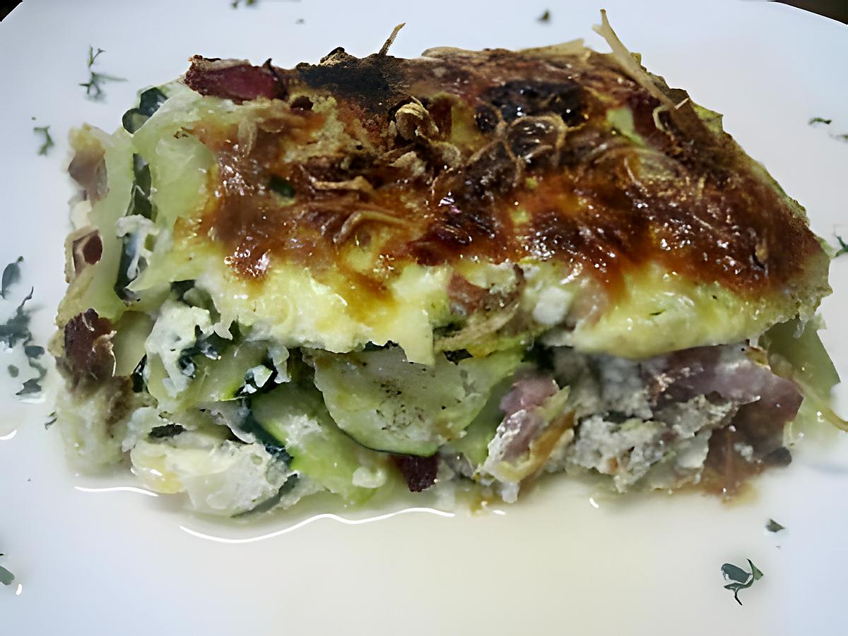 recette Gratin de courgettes aux lardons fumés.