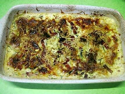 recette Gratin de courgettes aux lardons fumés.