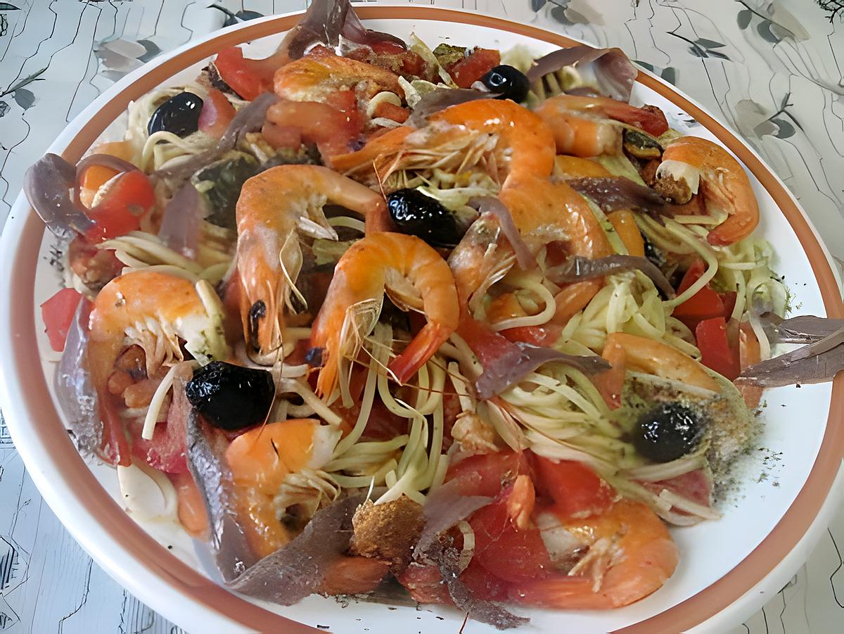 recette Spaghettis à l'oseille aux crevettes.