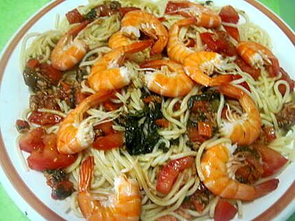 recette Spaghettis à l'oseille aux crevettes.