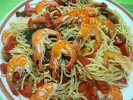 recette Spaghettis à l'oseille aux crevettes.