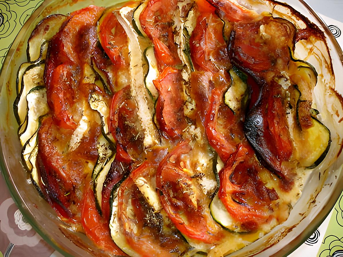 recette Tian de courgettes,tomates ,chorizo et camembert