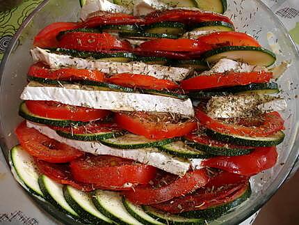 recette Tian de courgettes,tomates ,chorizo et camembert