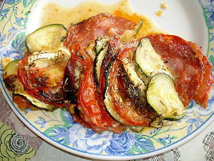 recette Tian de courgettes,tomates ,chorizo et camembert