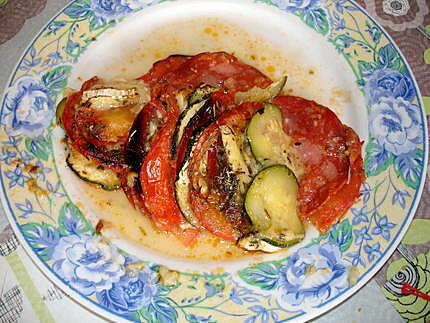 recette Tian de courgettes,tomates ,chorizo et camembert