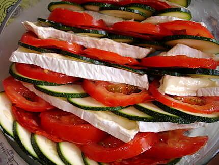 recette Tian de courgettes,tomates ,chorizo et camembert