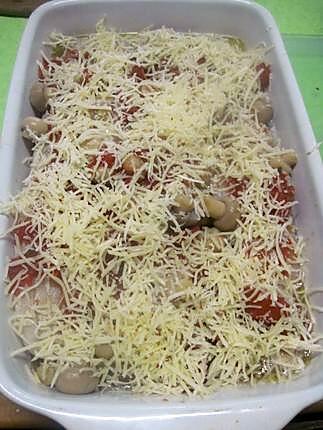recette filets de colin aux champignons, sauce tomates gratinés.