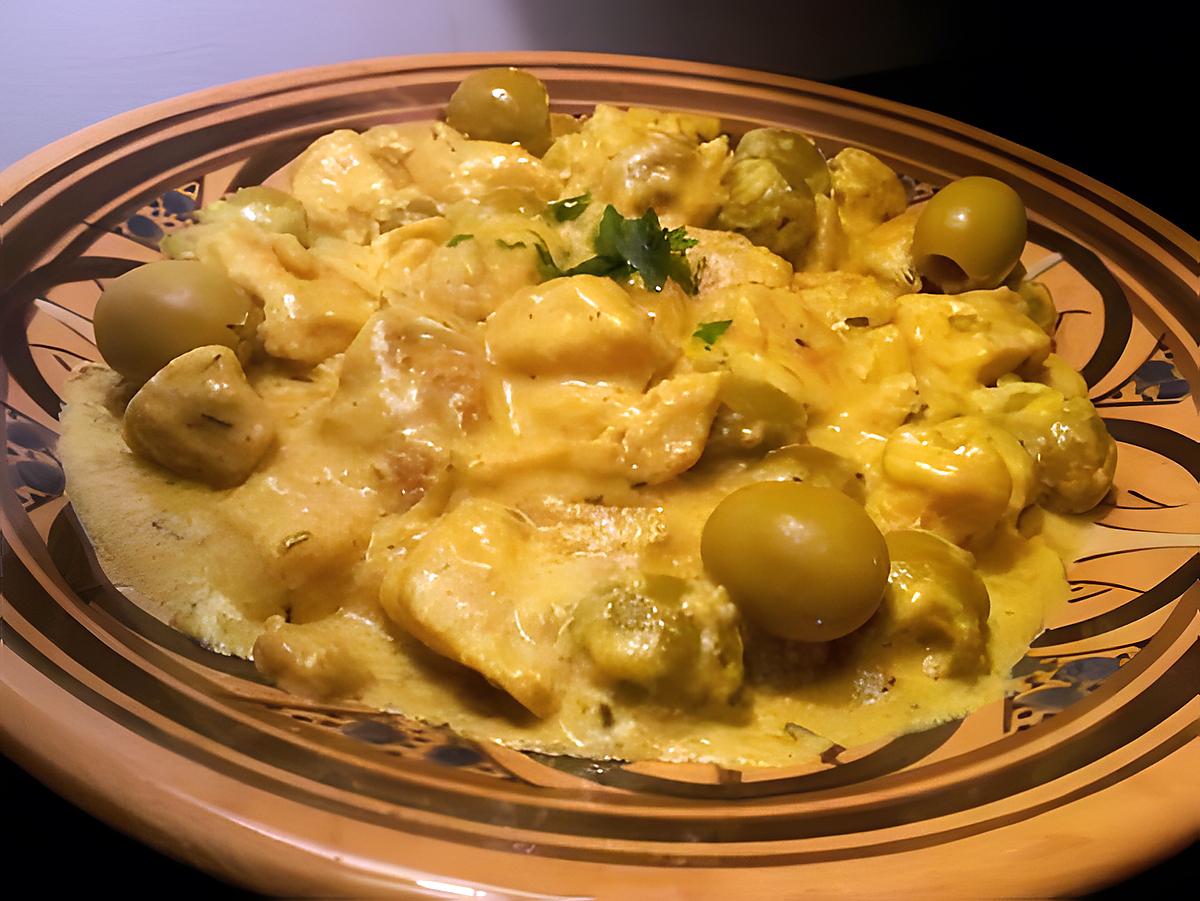 recette emicé de poulet au curry creme olive