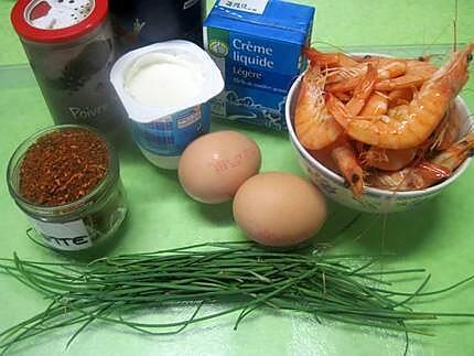 recette Clafoutis aux crevettes roses et à la ciboulette.