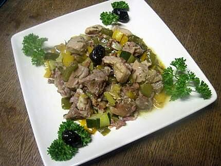 recette Sauté de veau au trio de légumes du soleil.