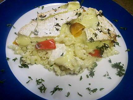 recette Plat  coquillette gratinée au coulommiers.