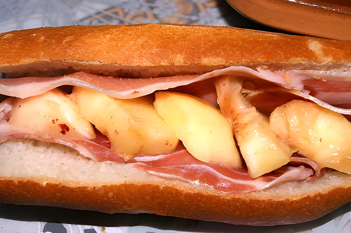 recette Sandwich jambon cru et pêche