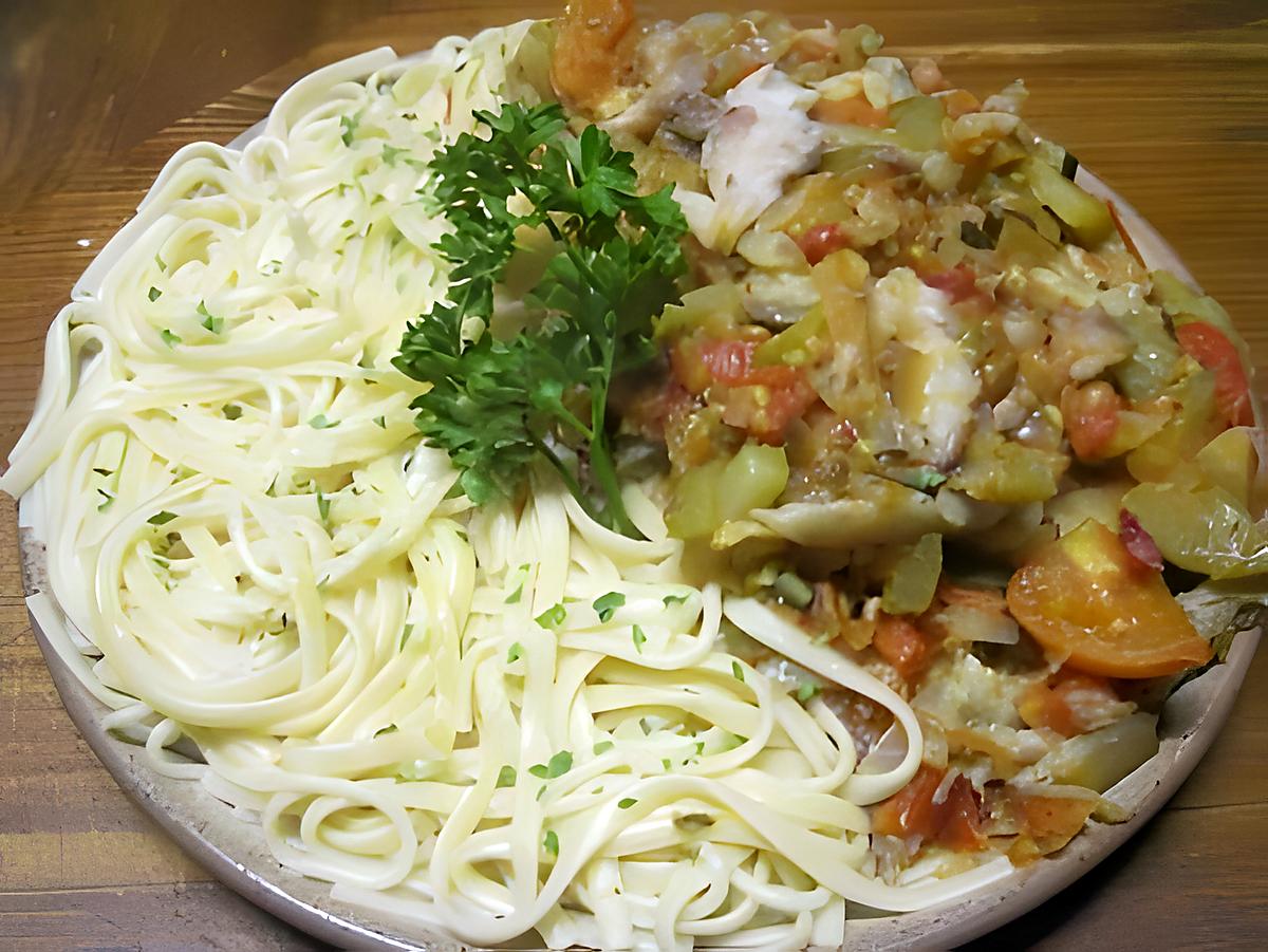 recette Spaghettis à la sauce tomates & au poisson fumé.