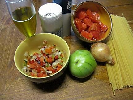 recette Spaghettis à la sauce tomates & au poisson fumé.