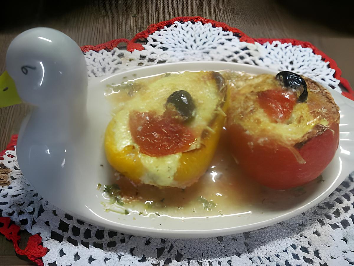 recette Tomates et poivrons au fromage de brousse de vache. gratinés.