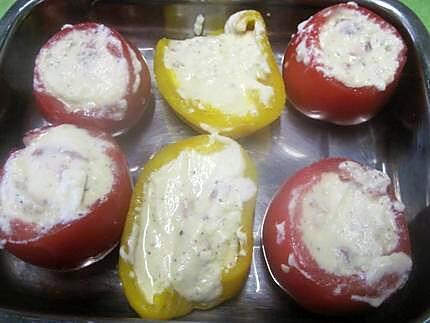 recette Tomates et poivrons au fromage de brousse de vache. gratinés.