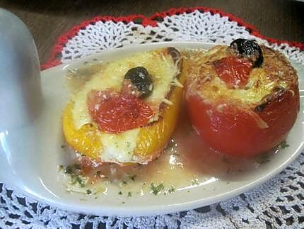 recette Tomates et poivrons au fromage de brousse de vache. gratinés.