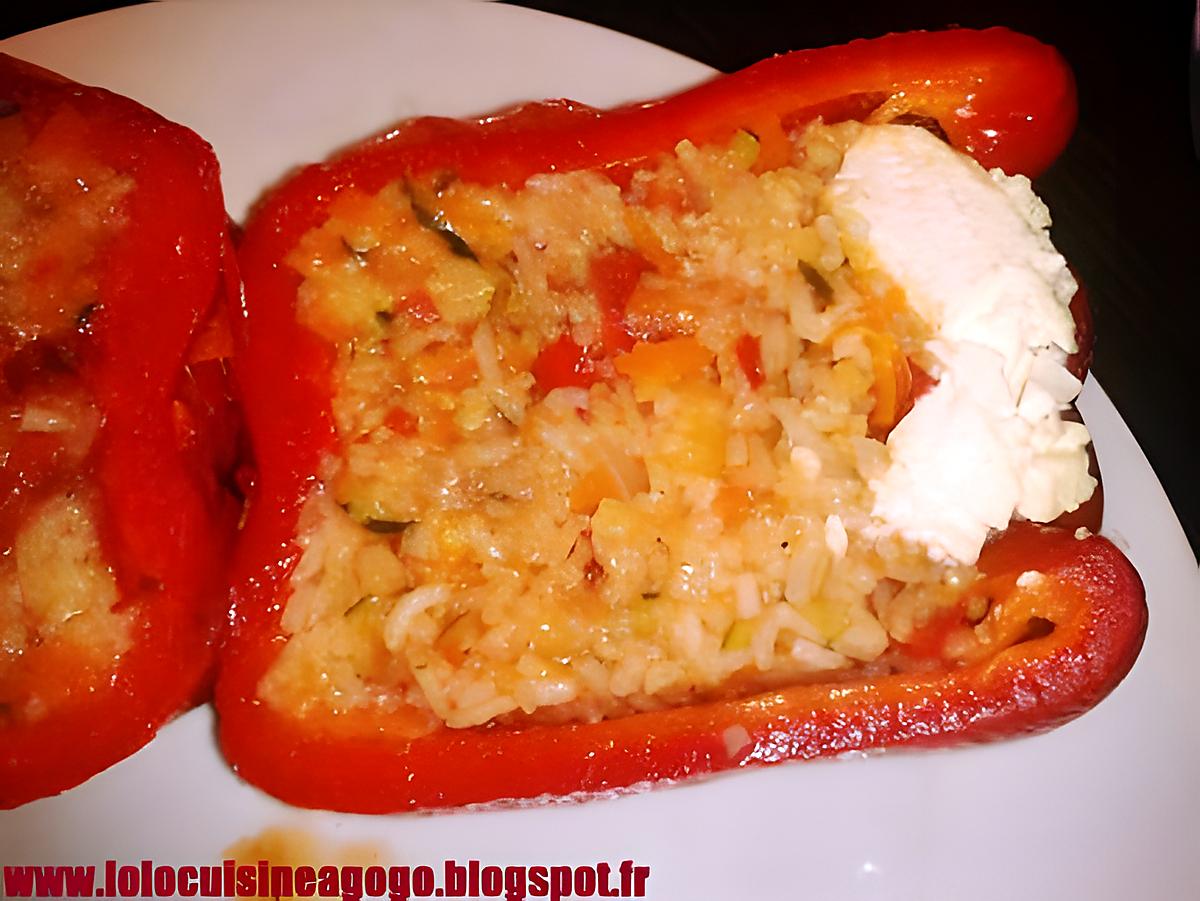 recette Poivron farçi: riz, petits légumes et son top de feta