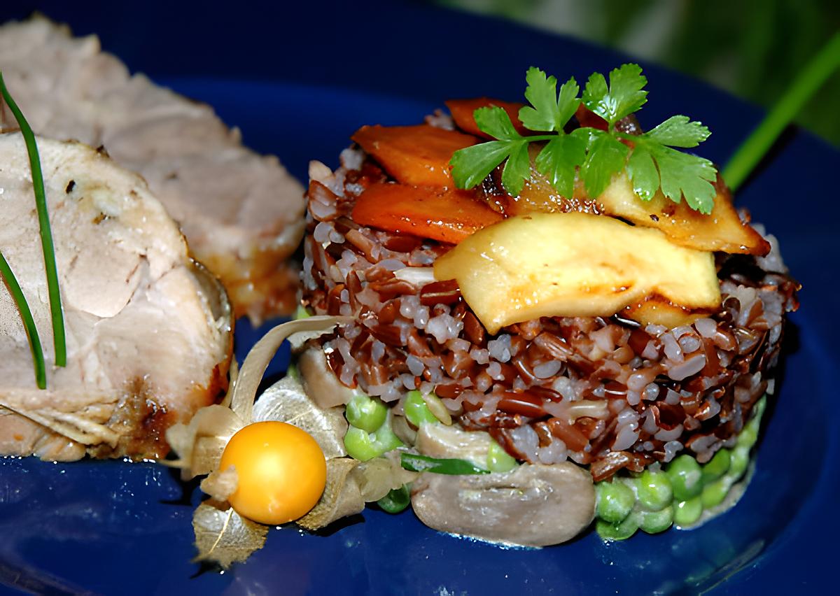 recette Méli mélo de riz sauvage aux légumes et rôti de porc
