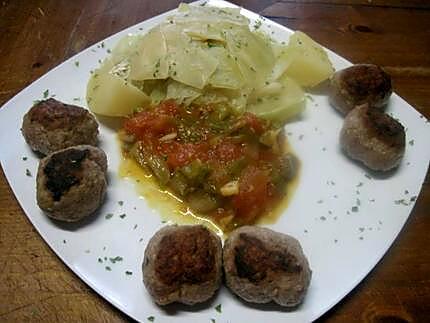 recette Boulettes de boeuf au chou et sauce tomates.