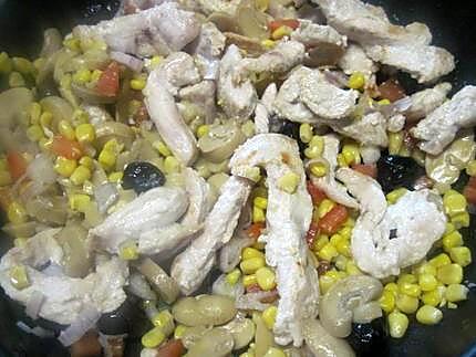 recette Emincé de poulet aux riz et légumes.