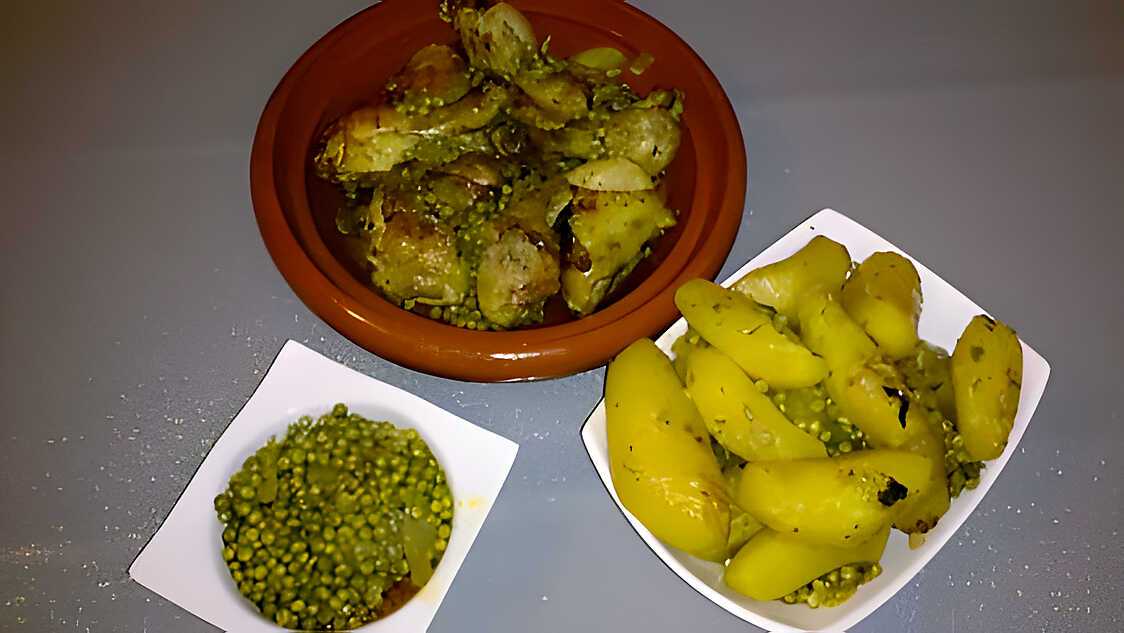 Recette de Tajine poulet pomme de terre et petits pois