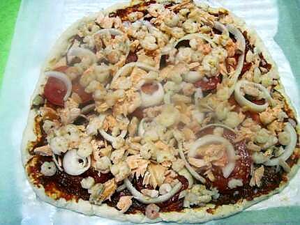 recette Pizza. saumon. crevettes. anchois. au Parmesan.