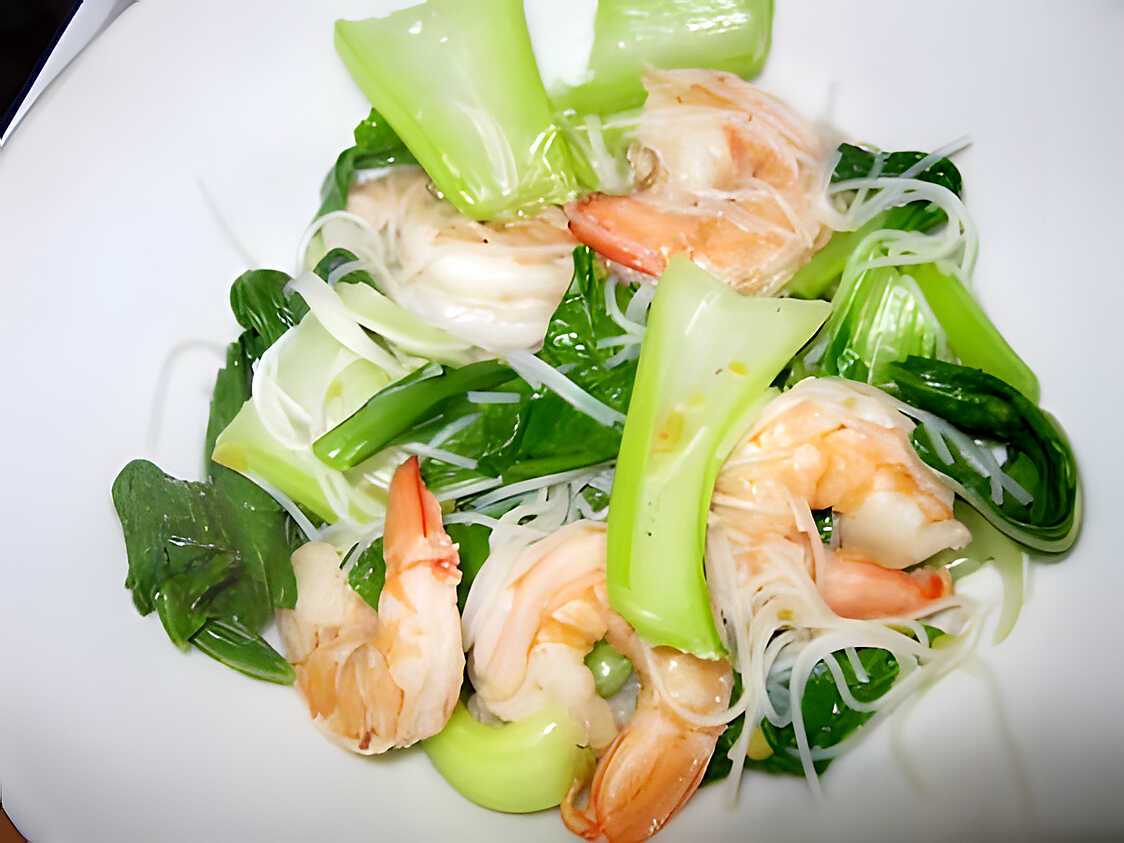 Sauté de crevettes au pak choï