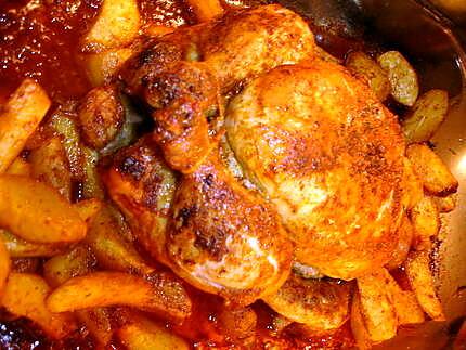 recette Poulet rôti et ses pommes de terre cuites au jus