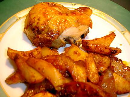 recette Poulet rôti et ses pommes de terre cuites au jus