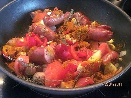 recette Rougail de saucisses fumées aux légumes.