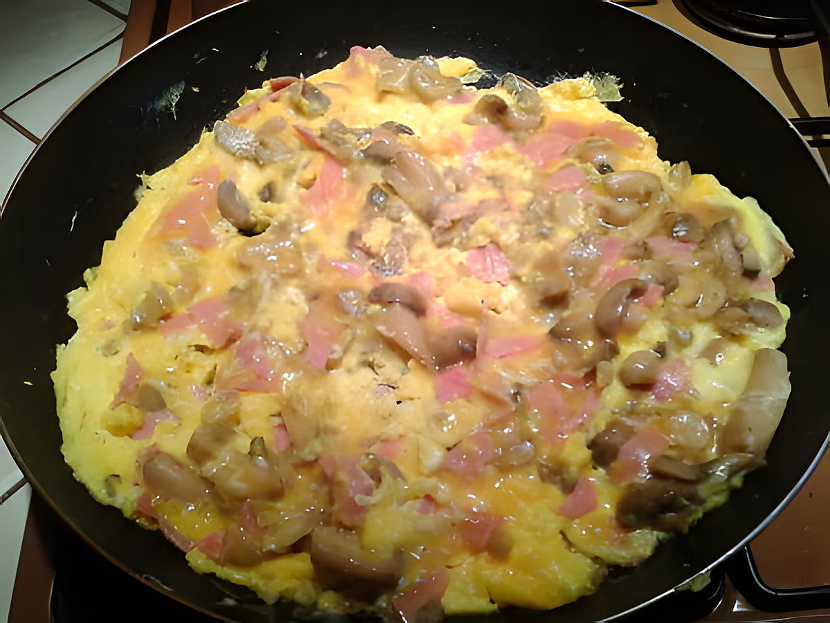 recette Omelette jambon/gruyere/champignon de paris