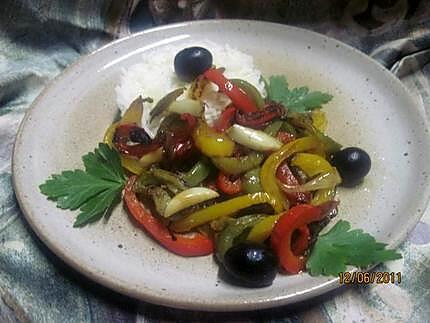 recette riz au trio de poivrons grillés.