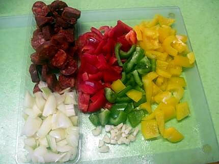 recette Chorizo aux poivrons tricolores.